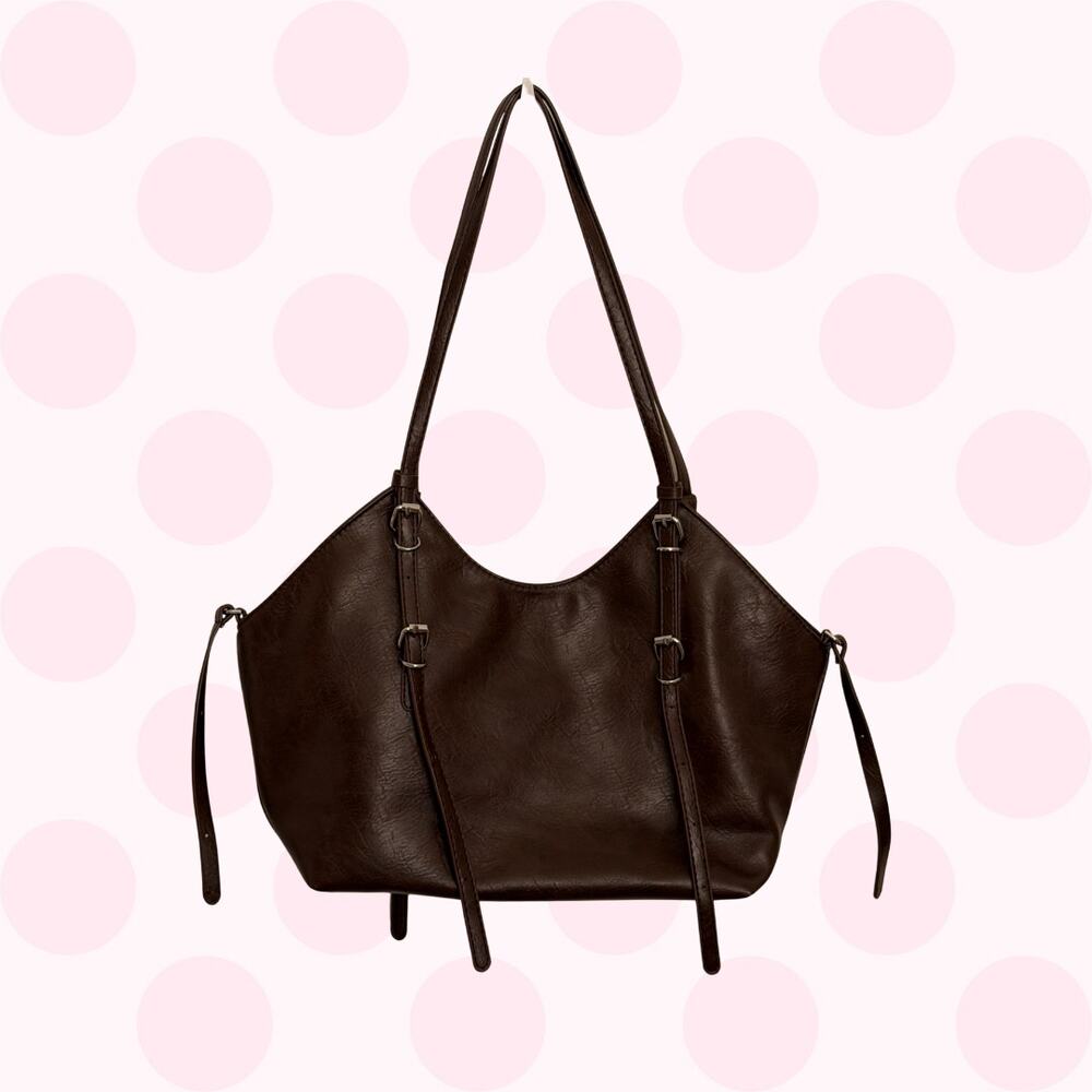 Princess Polly Chocolate Brown Buckle Shoulder Tote Bag